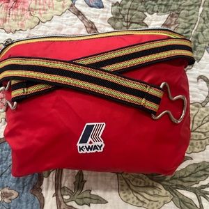 K-Way Red Crossbody Bag with Multicolor Strap